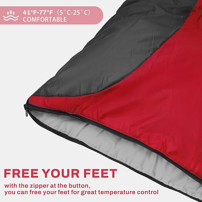 Double Sleeping Bag with 2 Pillows for Adults, Queen Size XL Sleeping Bag Waterproof, Compact with Compression Sack, 2 Person Sleeping Bags for 3-4 Seasons Camping, Backpacking, Hiking, Travel