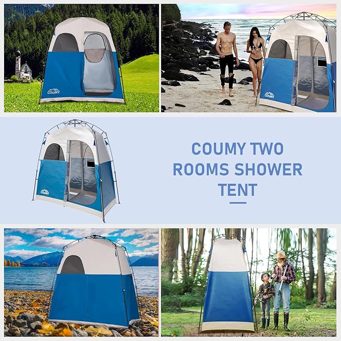 Instant Pop-up Camping Shower Tent Privacy Shelter with 1 Room/2 Rooms, Portable Outdoor Shower, Changing Room, Sun Shelter for Camping, Beach Hiking, and Fishing
