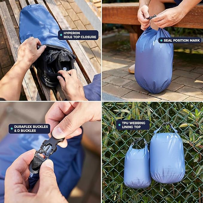 Ultralight Dry Bags 3 Piece Set - Waterproof Siliconized Dry Sack Accessory for Lightweight Travel, Boating, Kayaking, Camping, Swimming(Purple, 2L 4L 8L 3 Pack)