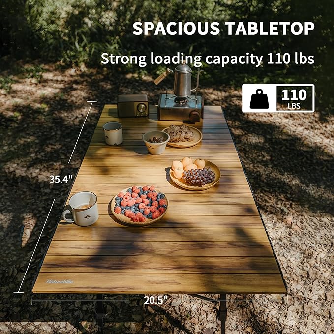 Naturehike MW03 Portable Camping Table with Adjustable Legs, Lightweight Aluminum Folding Beach Table with Carry Bag for Outdoor Cooking Picnic Beach Backyards BBQ Party