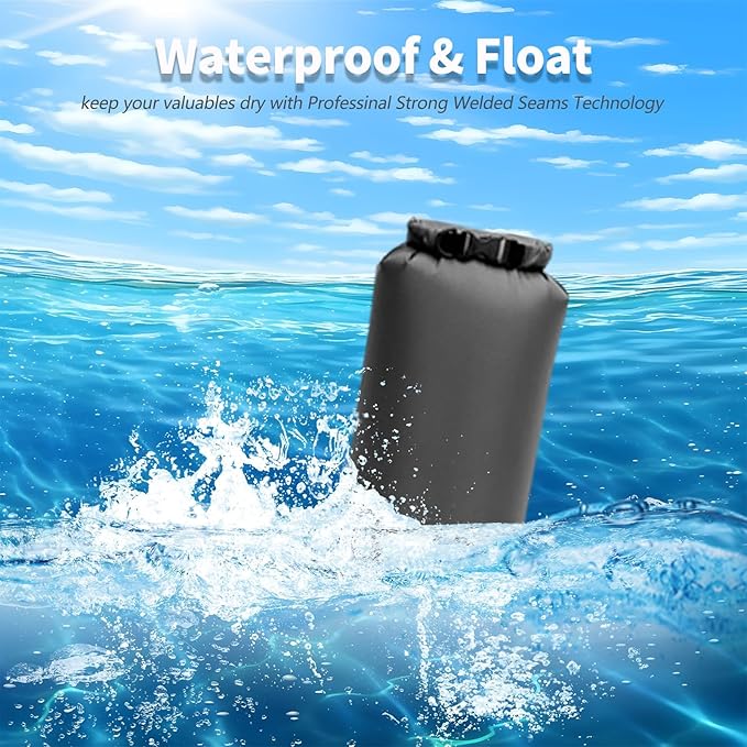 Waterproof Dry Bags 3 Pack (5L, 10L, 20L) - Lightweight Waterproof Storage Bags for Travel, Boating, Fishing, Rafting, Swimming, Camping & Outdoor Activities - Durable & Compact Design - Grey