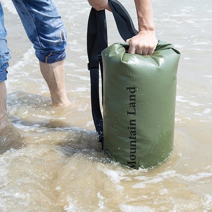 Mountain Land Waterproof Beach Dry Bag 20L Roll Top Backpack Boat Bag Dry Sack for Kayaking Rafting Fishing Hiking Camping Army Green