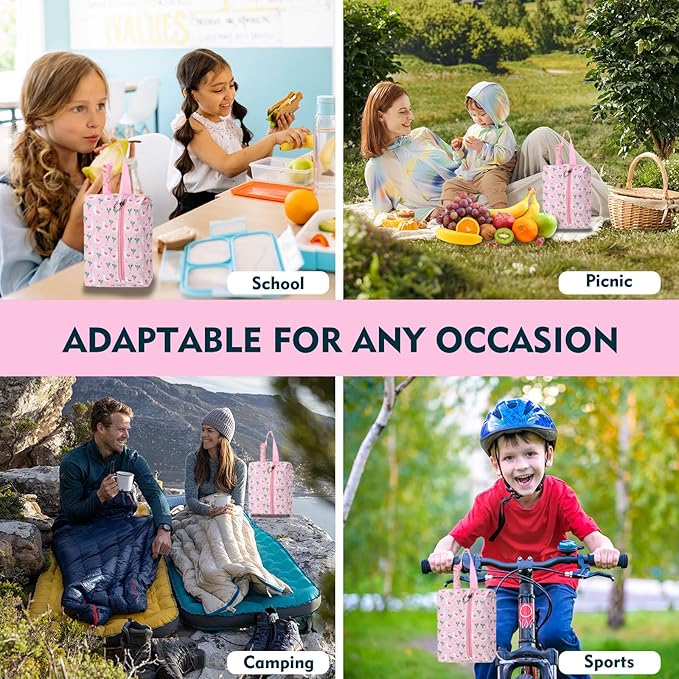 Insulated Snack Bag, Freezable Small Cooler Bag with Zipper and Adjustable Buckle, Rectangular Thermal Cooler Bag