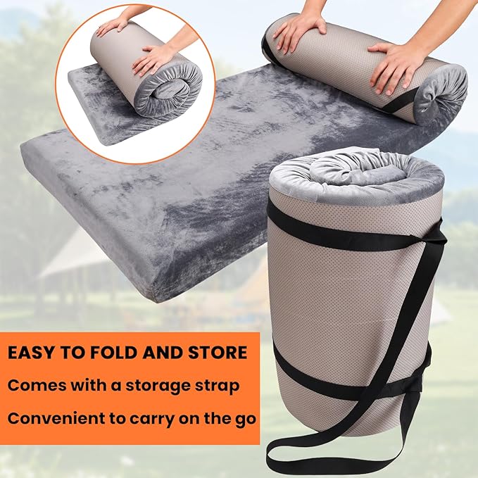 Memory Foam Camping Mattress,3 Inch Thick Portable Floor Mat for Adult Waterproof Sleeping Mat Roll Up Floor Mattress Foldable Backpacking Travel Bed for Hiking,Guest Bed
