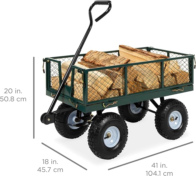 Best Choice Products Utility Garden Cart Wagon for Lawn, Yard w/Heavy-Duty Steel 400lb Weight Capacity, Removable Sides, Long Handle, 10in Tires - Green