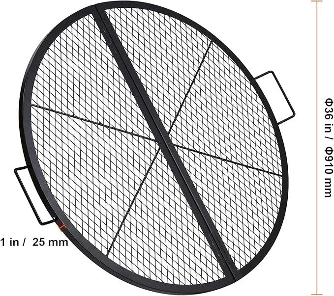 VEVOR Fire Pit Cooking Grill Grate 36 Inch, Foldable Round Cooking Rack, Heavy Duty X-Marks Campfire BBQ Grill with Portable Handle & Support Wire for Outdoor Picnic Party & Gathering, Black