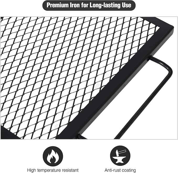 Lineslife Rectangle Fire Pit Cooking Grill Grate, Heavy Duty Outdoor Rectangle Campfire BBQ Grill with Handles, Camping Cookware and Accessory, 36 Inch