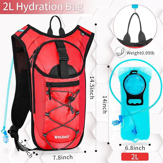 Hydration Backpack with 2L Water Bladder, Lightweight Hydro Pack for Cycling, Running, Hiking, Climbing