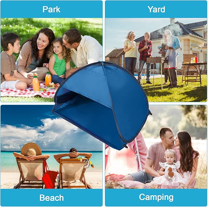 Pop Up Beach Sun Tent, 1 Pack Foldable Anti-UV Mini Automatic Pop Up Tent with 4 Water Storage Bag Instant Sun Protection Canopy with Fixed Nails for Outdoors Camping Picnic Beach
