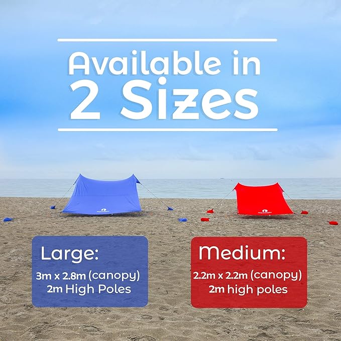 Red Suricata Family Beach Tent & Canopy, UPF50 Sun Shade, 4 Aluminum Poles, Sand Shovel, Large Portable Sun Shelter