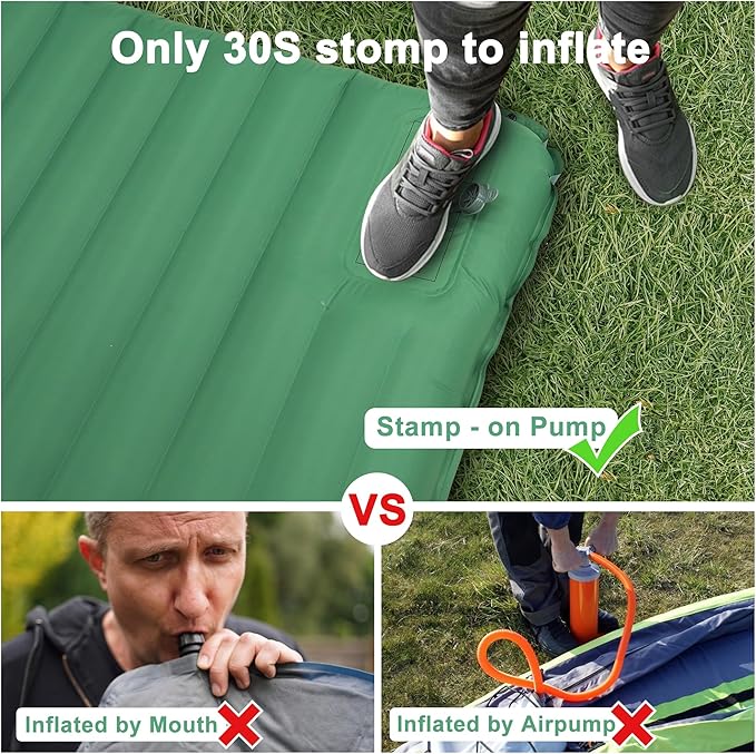 Camping Sleeping Pad,Ultralight Inflatable Camping Pads with Pillow & Foot Pump for Outdoor Hiking Travel Tent Backpacking Trip Car Camp Gear, Airpad Carry Bag,Compact Camping Mat, Green