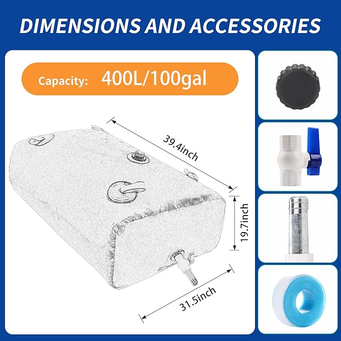400 L/100 gal Water Bladder Storage Containers, Foldable Portable Water Tank Large Capacity Soft Water Bag, Drought Resistance, Fire Prevention, Emergency Water