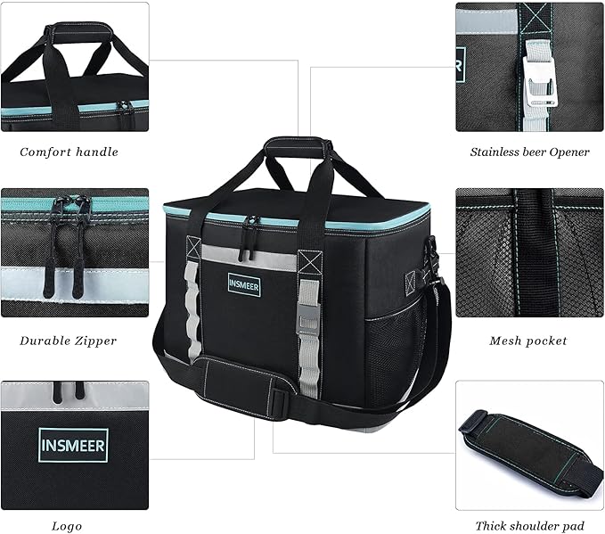 INSMEER Insulated Cooler Bag 65Cans/32 Cans Large Cooler Bag Soft Sided Cooler with Shoulder Strap, Collapsible Leakproof Portable Coolers for Camping/Beach/Food Delivery/Shopping/Outdoor/Picnic