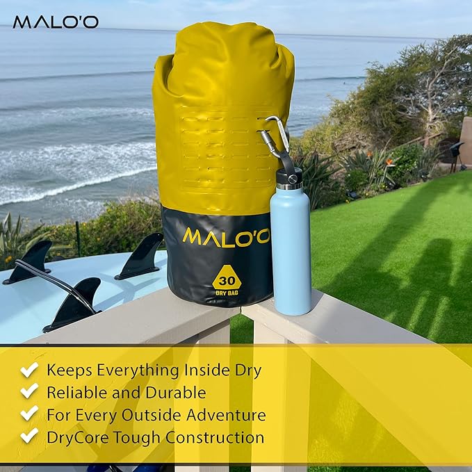 Malo’o 30L Heavy Duty 100% Waterproof Roll-Top Dry Bag Backpack – Keeps Gear Dry for Fishing, Rafting, Kayaking, Beach, Boating, Hiking, and Camping - Travel Safe - Easy To Use Dry Bag Backpack