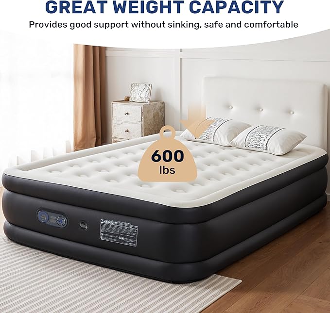 YSSOA Queen Camping Air Mattress with Built-in Electric High-Speed Pump, 18" Bed Height, Blow Up Inflatable Airbed with Carrying Bag for Home Guests & Travel, Waterproof Foldable Portable