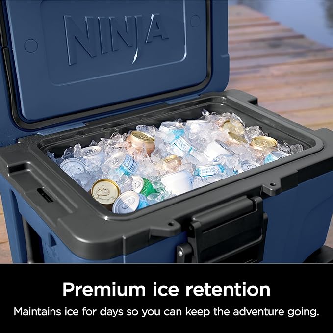 Ninja | Cooler | FrostVault 45QT Cooler with Wheels | Insulated with Temp Dry Storage Drawer | Keeps Ice Cold for Days | for The Beach, Camping, Picnics & More | Lakeshore Blue | FB245BL