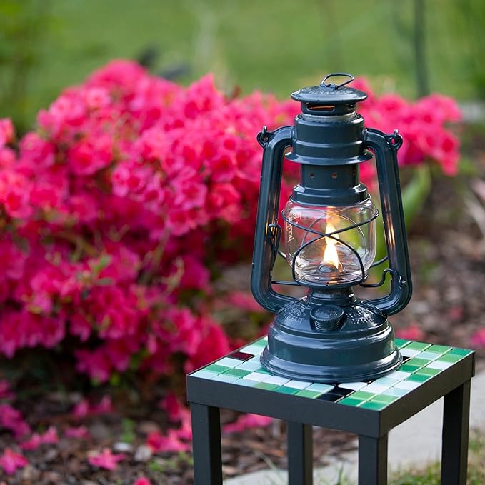Outdoor Kerosene Fuel Lantern, German Made Weather Resistant Baby Special 276 Galvanized Hurricane Lamp for Camping or Patio, 10 inches, Gray