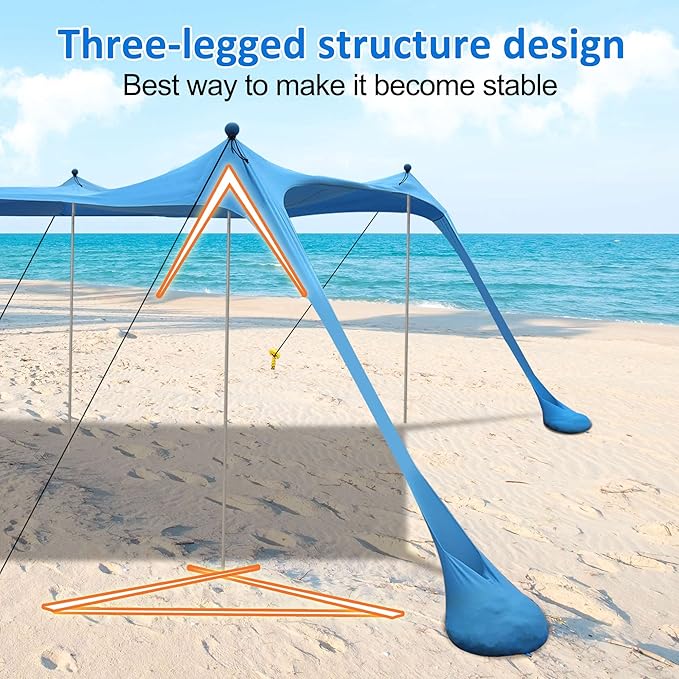 Beach Canopy, Beach Tent Sun Shelter with Beach Blanket,Beach Shade 11x11 FT with UPF 50+ UV Protection, Beach Sun Shade Canopy for Beach, Camping, Backyard and Picnics.