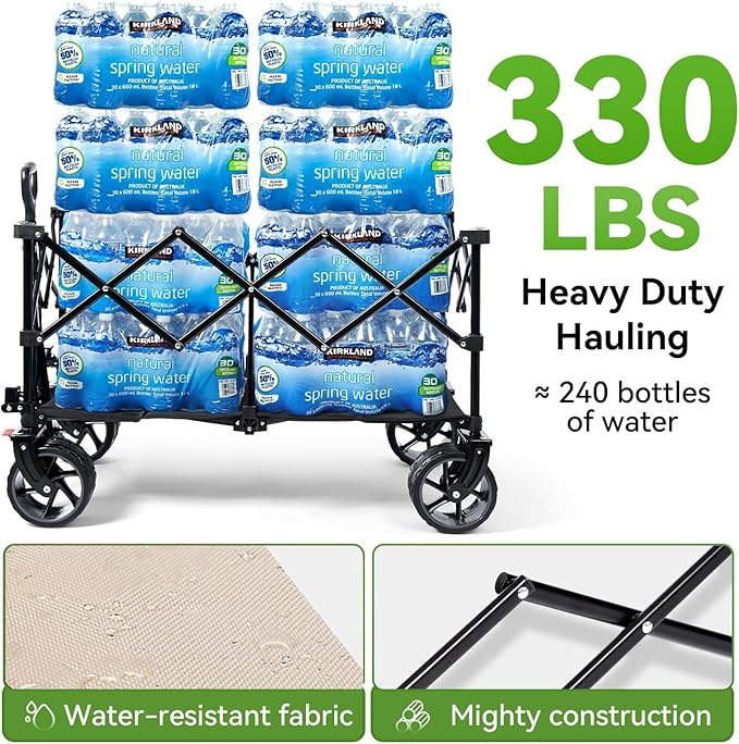 Folding Wagon Cart, Portable Large Capacity Beach，Heavy Duty Utility Collapsible with All-Terrain Wheels，Cart Foldable Wagon for Camping,Shopping,Beach, Garden(Beige)