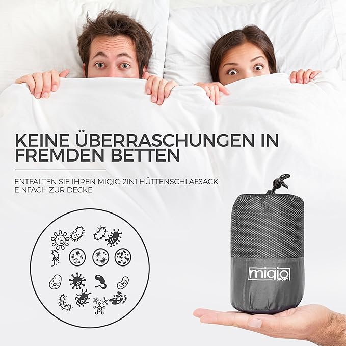 Sport 2-in-1 Sleeping Bag Liner and XL Sized Travel Sheet - Ultra Lightweight Sleep Liner Double Travel Bed Sheet - Inlett Inlay