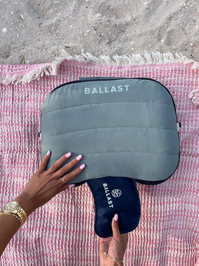 Ballast Beach Pillow – Comfy, Durable & Compact, Stays Put on Windy Beaches with Patented Sand Pouch, Inflatable Pillow for Beaches, Pools, Camping, Festivals and Travel (Moonlight Grey)