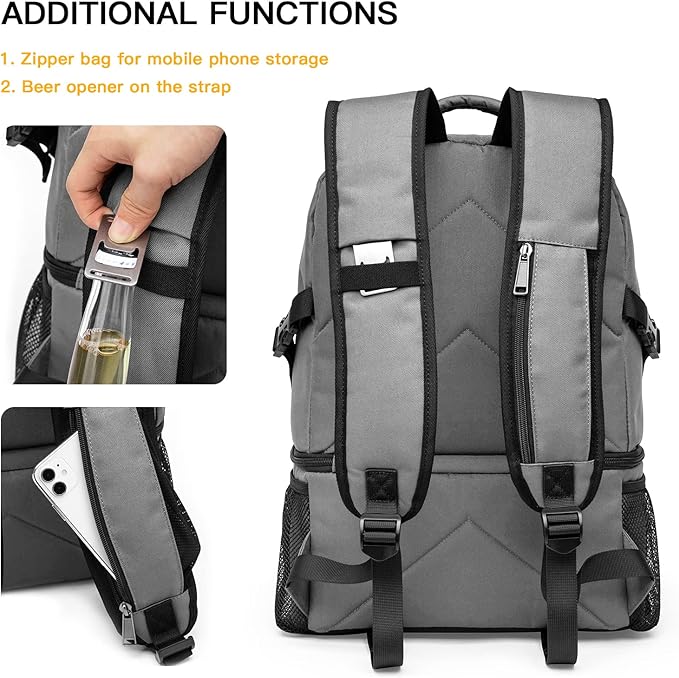 TUGUAN Insulated Cooler Backpack 38/42 Cans Double Deck Leakproof Lightweight Soft Lunch Backpack Small Cooler Bag Beach Picnic