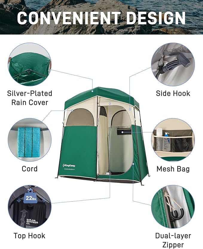 KingCamp Shower Tent, Portable Privacy Tent Outdoor Camping 1/2 Room Toilet Tents with Shower Bag & Dressing Room for Travel Beach Tailgate