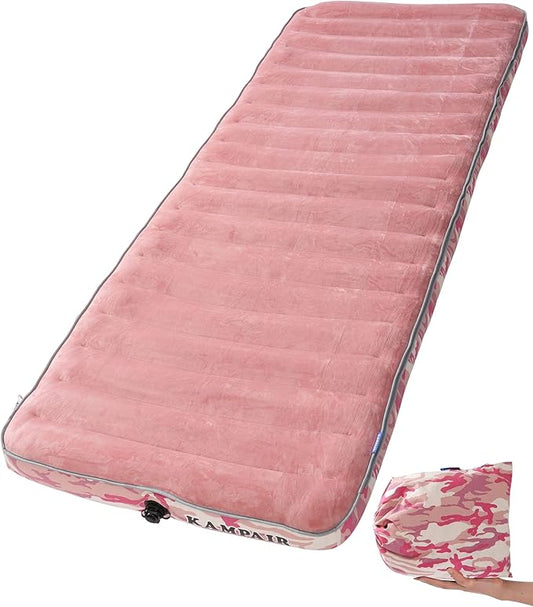 Inflatable Sleeping Pad for Camping, Extra-Thick 4.75 Inch Air Mattress with Soft Cotton Top, Machine Washable, Family Lightweight 4-Season Pad for Camping, Traveling & Hiking, Pink