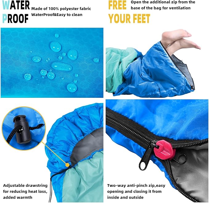 Sleeping Bag for Adults, Girls, Boys - 3 Season Warm & Cool Weather Lightweight Waterproof Camping Bag for Hiking, Outdoor Travel