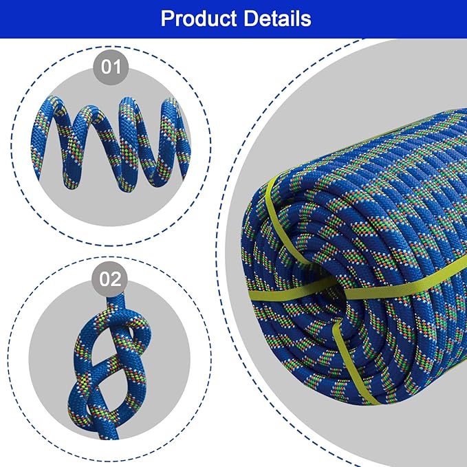 Double Braided Arborist Rope - 3/4 Inch x 100 Feet - High Strength Polyester Outdoor Rope for Tree Work, Nautical, Halyard, Sailing (Blue)