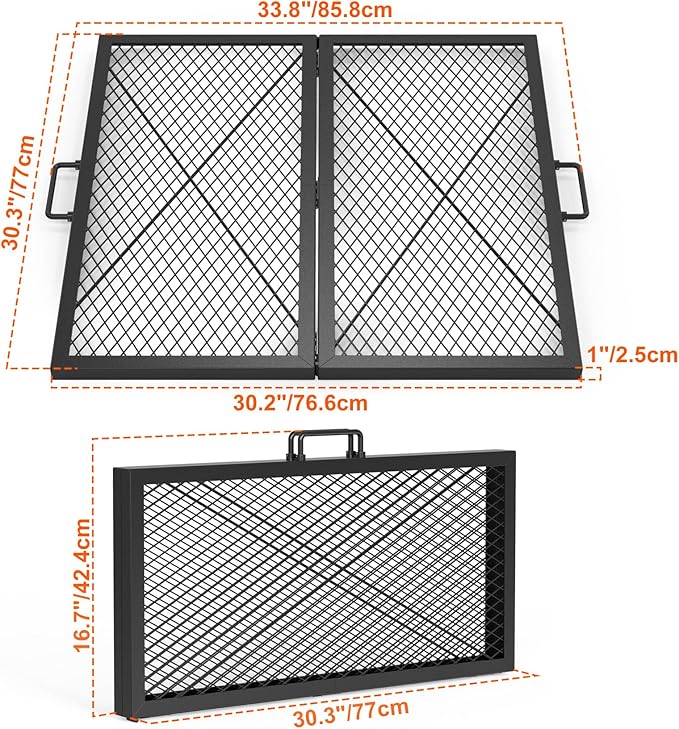only fire Foldable X-Marks Fire Pit Cooking Grate, Outdoor Square Campfire Grill Grate with Handles, Portable Camping Cookware for Outside Party,30 inch