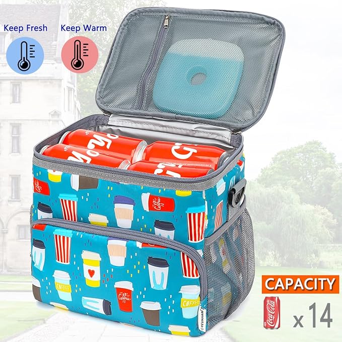 Insulated Lunch Bag for Adult/Women/Men, Reusable Large Lunch Box Cooler Soft Leakproof Tote, Thermal Meal Prep Lunch Pail with Adjustable Shoulder Strap for School/Travel/Office, Cup