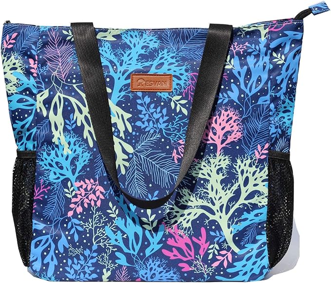 ESVAN Original Floral Water Resistant Large Tote Bag Shoulder Bag for Gym Beach Travel Daily Bags Upgraded