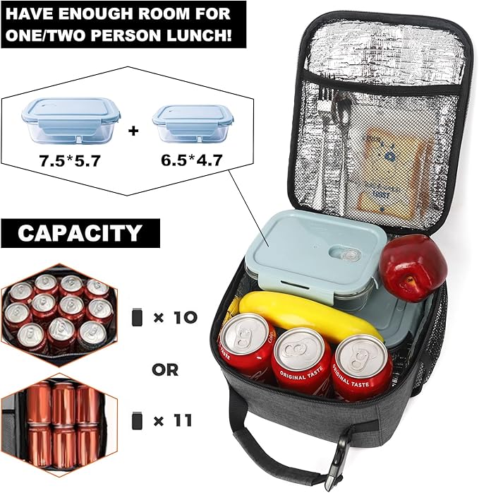 Femuar Lunch Box for Men Women Adults, Small Lunchbox for Work Picnic - Reusable Lunch bag Portable Lunch tote, Charcoal Grey