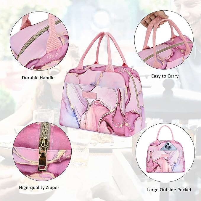 LOKASS Lunch Bags for Women Insulated Lunch Box Cooler Bag Thermal Lunch Tote for Ladies Adults Office Work, Pink