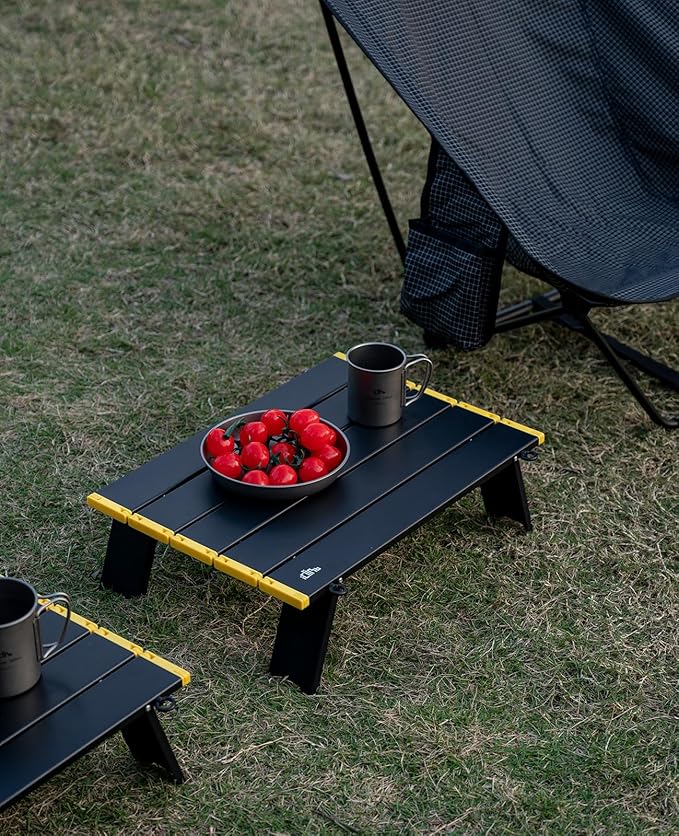 iClimb Ultralight Compact Mini Beach Picnic Folding Alu. Table with Carry Bag, Two Size (Black - S)