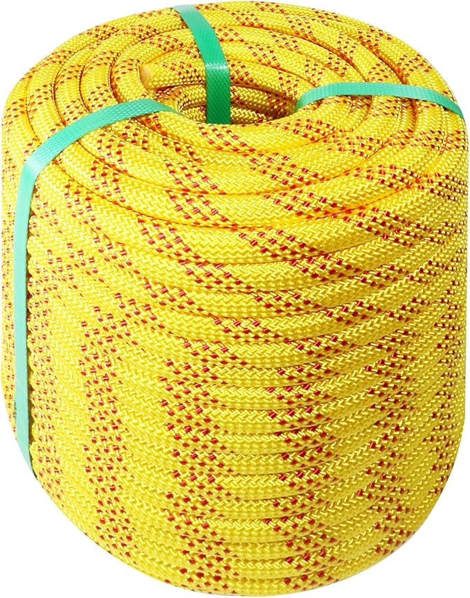 Rigging Rope 1/2 in x 150 Ft Double Braided Polyester Rope Polyester Braided Arborist 48 Strands for Various Outdoor Applications Construction Climbing Swing Sailing (Yellow, 1/2X150FT)