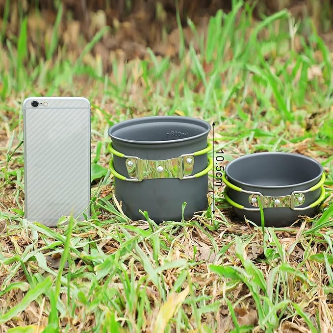 G4Free 2/4/13 PCS Camping Cookware Mess Kit Hiking Backpacking Picnic Cooking Bowl Non Stick Pot Knife Spoon Set