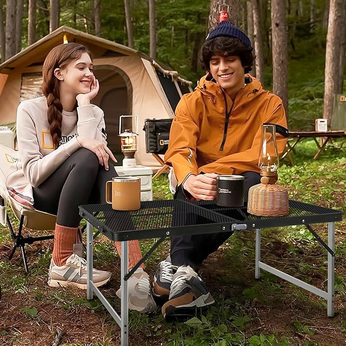 jkwokback 3ft x 2ft Grill Table Portable Camping Table, Waterproof Black Folding Table with Adjustable Height Camping Table,Folding Camp Table for BBQ,Camping, Outdoor Sports, Beaches and Picnics