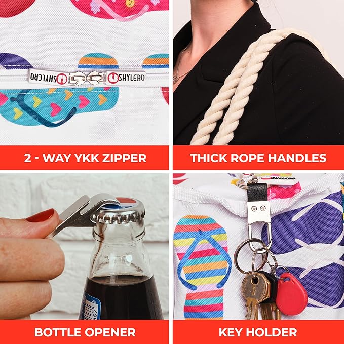 SHYLERO Beach Bag and Pool Bag. Has Airtight Pouch, Ton of Pockets. Beach Tote is Zippered, Water Resistant. Family Size