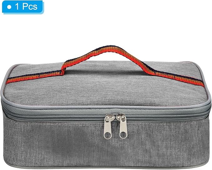 PATIKIL 9"x6"x3" Insulated Lunch Bags, Portable Food Containers Bag Flat Bento Bags Reusable Thermal Lunch Pail for Men and Women, Grey