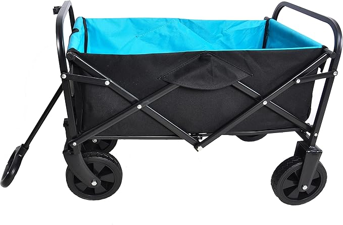 Collapsible Folding Wagon Garden Shopping Beach Cart,Heavy Duty Utility Buggy with Big Wheels,Adjustable Handle and Cup Holder,for Sand,Camping,Outdoor,30.31",Black
