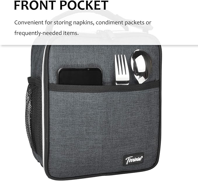 Tirrina Insulated Lunch Box for Men Women, Portable Thermal Small Lunch Bag for Office Work Picnic, Reusable Compact Lunchbox Cooler Tote for Adults,Charcoal