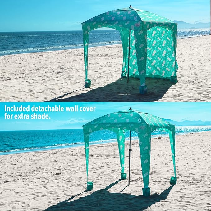 Qipi Beach Cabana - Easy to Set Up Canopy, Waterproof, Portable 6' x 6' Beach Shelter, Included Side Wall, Shade with UPF 50+ UV Protection, Ultimate Sun Umbrella - for Kids, Family & Friends