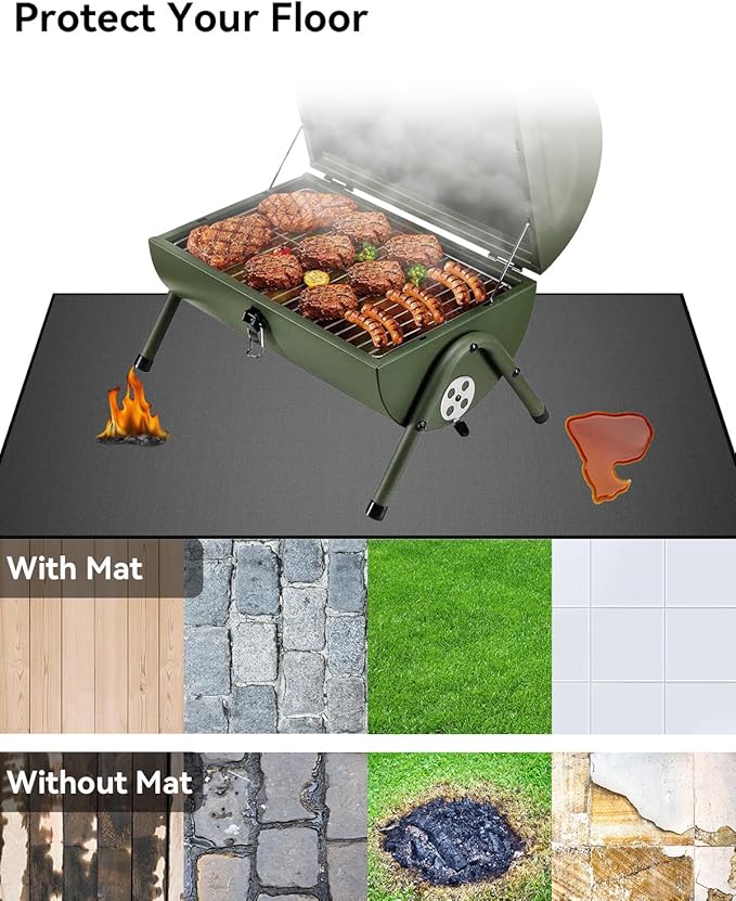 29 x 29 inch Heavy Duty Large Under Grill Mats for Outdoor Grill, Double-Sided Fireproof, Waterproof, Oil Proof Deck and Patio Protector, BBQ Mat Grill Floor Mats Fireplace Fire Pit Mat