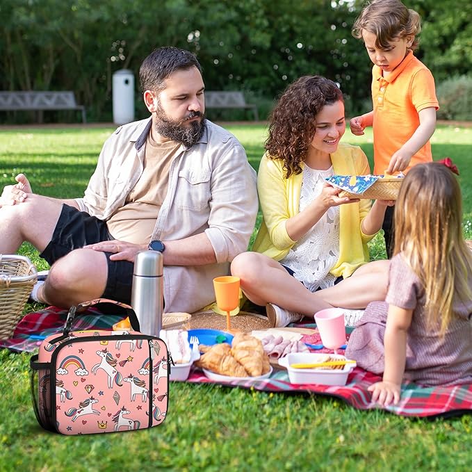 esouler Lunch Box Kids Insulated Lunch Bag for Boys & Girls Durable Children Lunchbox for School with Water Bottle Holder-Pink Unicorn