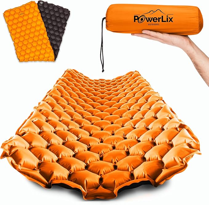 POWERLIX Ultralight Inflatable Camping Sleeping Pad - Camping Mattress for Backpacking, Hiking, Compact Lightweight Air Pad for Camping, Inflation Hand Pump Bag/Repair Kit Included