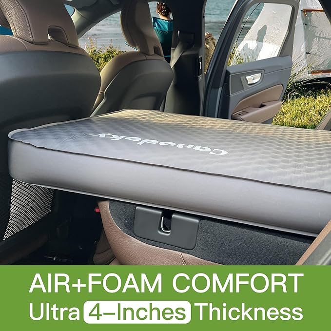 4" Ultra-Thick Self-Inflating Sleeping Pad with 3-in-1 Rechargeable Pump, Air Adjustable Foam Camping Mattress, Fast Inflate & Deflate 9.5R Heavy-Duty Camping Mat for Car, Truck, Van, Rooftop Tent