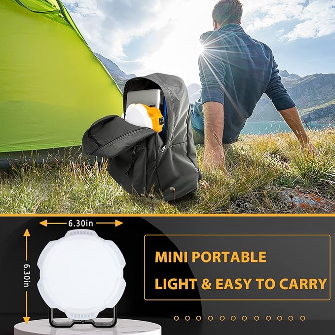 Camping Light for Dewalt 20v Battery, Flashlight 20v, Portable Light 2400LM with 4 Modes, Hanging Hook for Tent, Garage, Jobsite, Power Outages, Hurricane, Emergency