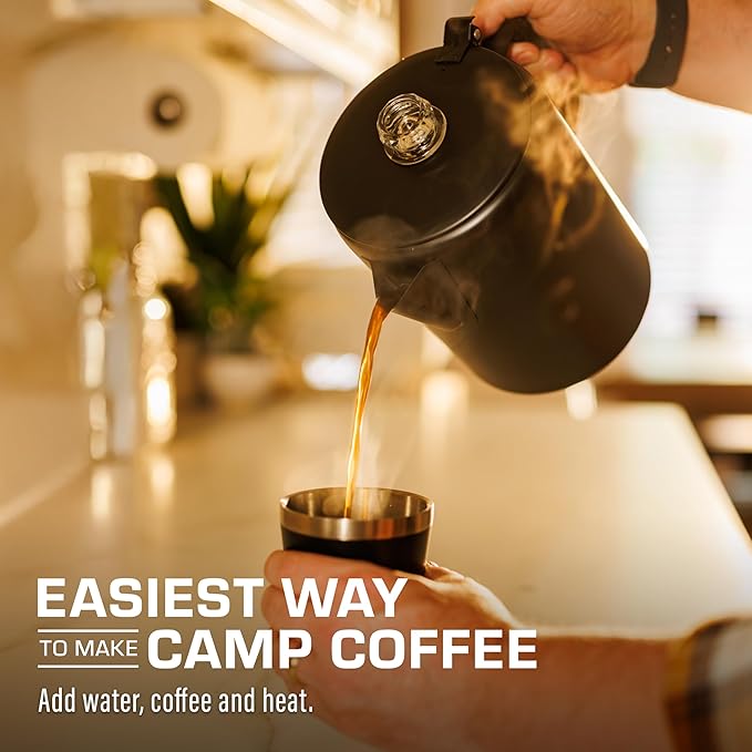COLETTI Black Bozeman Percolator Coffee Pot — Camping Coffee Pot, Coffee Percolator – America’s Sleekest Percolator – Pure Stainless Steel, NO Aluminum or Plastic (12 Cup)